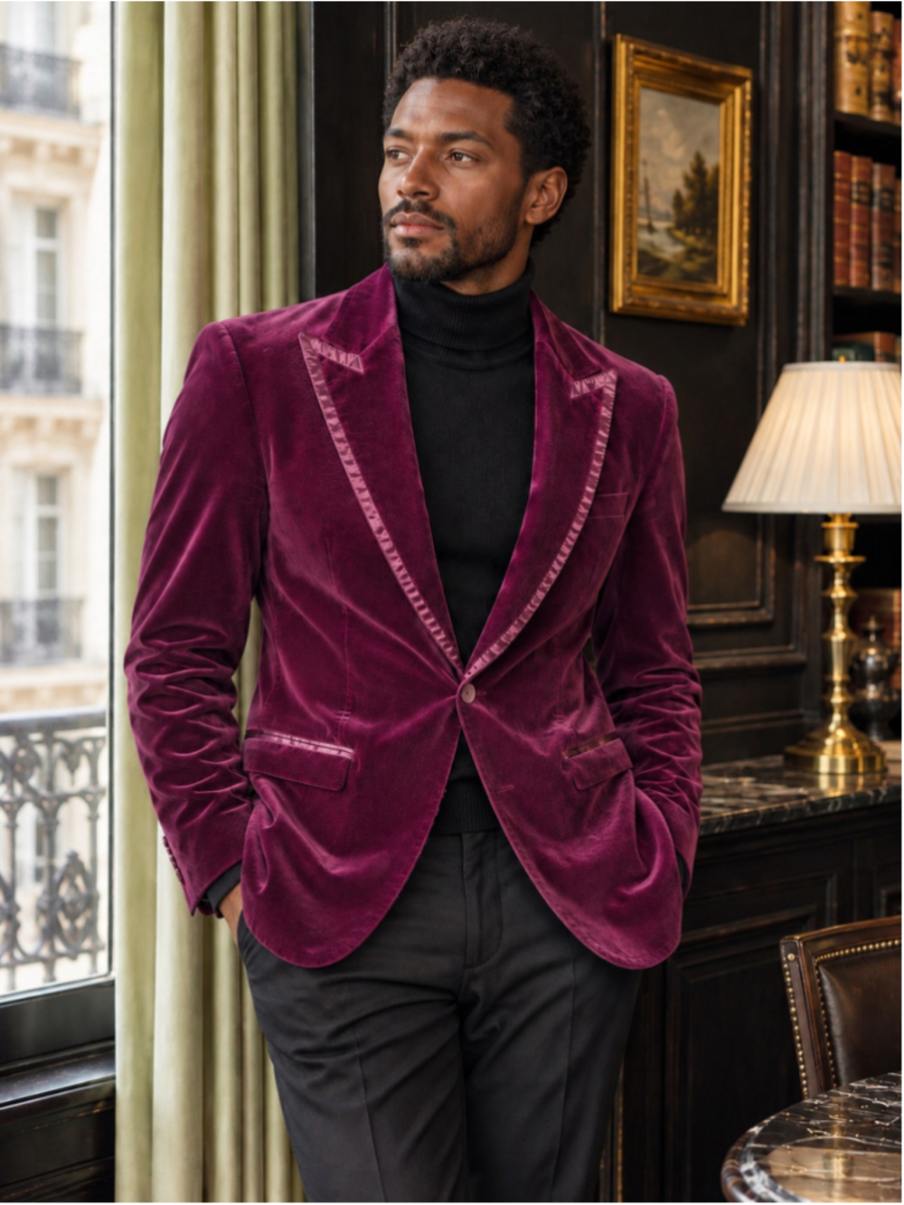 Vintage Velvet Blazer Men L Cotton Satin Trim Smoking Jacket Dandy Glam Purple